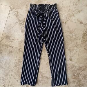 Como black paperbag pleated striped trouser pants